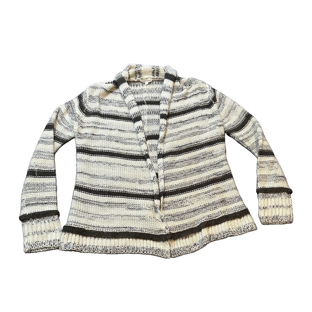 Hem and Thread Merino Wool Blend Womens Cardigan Sweater L Striped Lagenlook